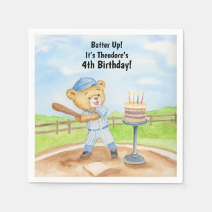 4. Geburtstags-Tee-Ball-Teddybär-Baseball Serviette