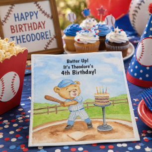 4. Geburtstags-Tee-Ball-Teddybär-Baseball Serviette