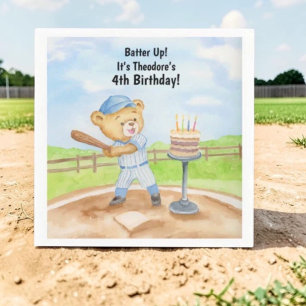 4. Geburtstags-Tee-Ball-Teddybär-Baseball Serviette