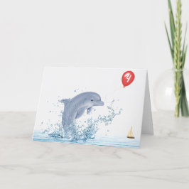 4. Geburtstagsdolphin mit Rotem Ballon Karte