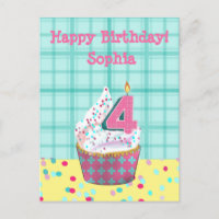 4. Geburtstagskandle | Rosa Türkis Forelle Cupcake