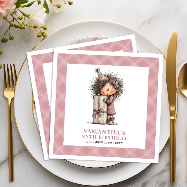 4. Geburtstagsmädchen Launenhaft Verschroben Lusti Serviette (4th Birthday Girl Whimsy Quirky Funny Pink Napkins)