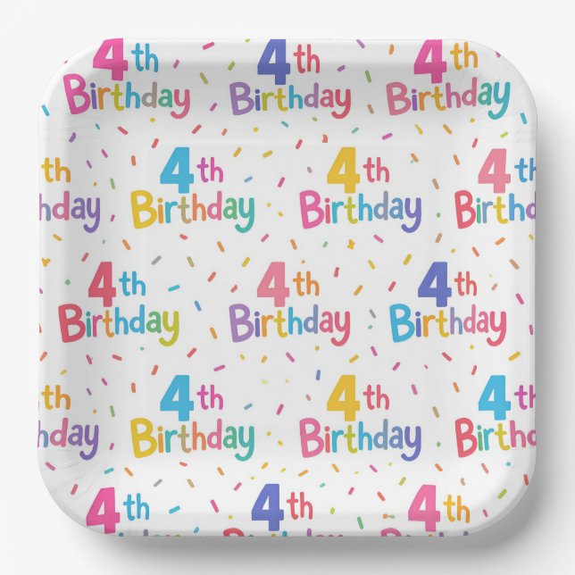4. Geburtstagspapierteller, Vierter Geburtstag Pappteller (Vorderseite)