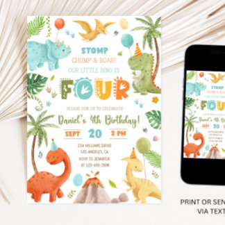 4. Geburtstagsparty 4. Geburtstag TRex Einladung