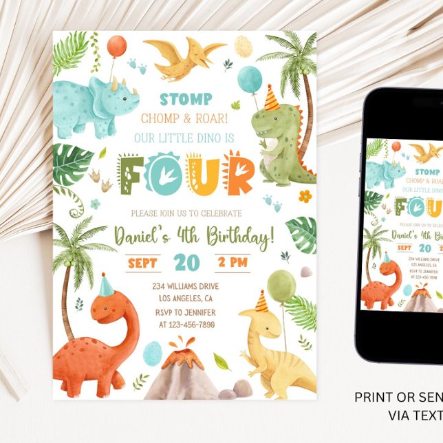 4. Geburtstagsparty 4. Geburtstag TRex Einladung (Von Creator hochgeladen)