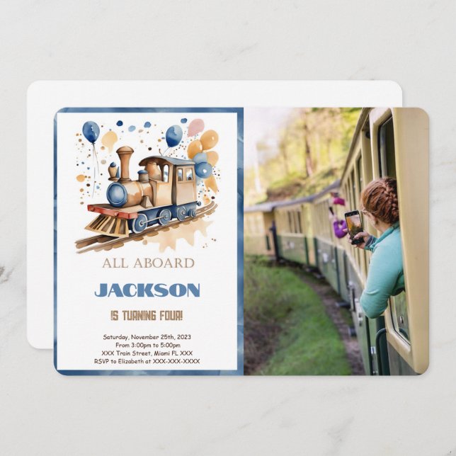 4. Geburtstagszug Foto Einladung (Vorne/Hinten)