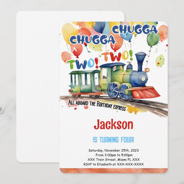 4. Geburtstagszug Party Einladung (Vorne/Hinten)