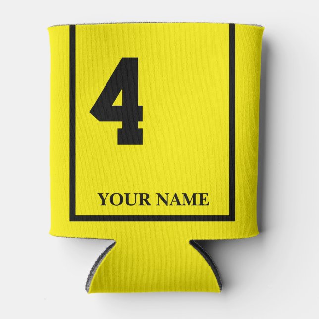 4 Gelb mit schwarzem Sattelleder Dosenkühler (Vorderseite)