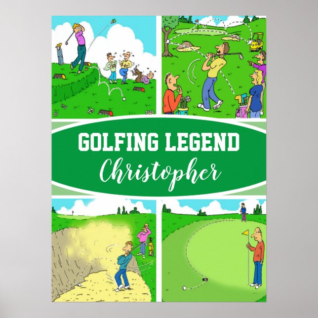 4 Golfer Golfspieler Golfsport Cartoon für einen G Poster (Vorne)