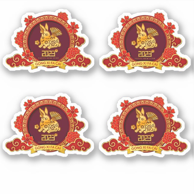 4 Gong Xi Fa Cai, wollen Reichtum Chinesisch Neues Aufkleber (Vorderseite)