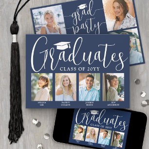 4 Grads Fotos Gemeinsame Abschlussfeier Navy & Wei Einladung