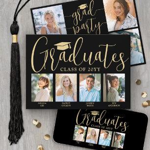 4 Grads Fotos Gemeinsame Abschlussfeier Schwarz &  Einladung
