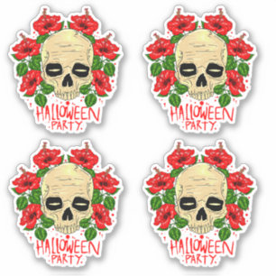 4 Halloween-Party Skull Blut Rote Blume Aufkleber