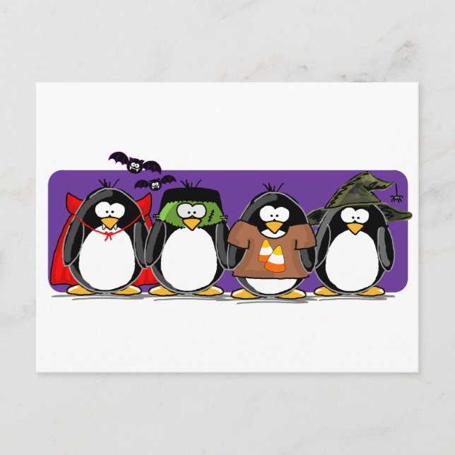 4 Halloween Pinguine Postkarte (Vorderseite)