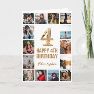 4. Happy Birthday Gold und White Foto Collage Karte