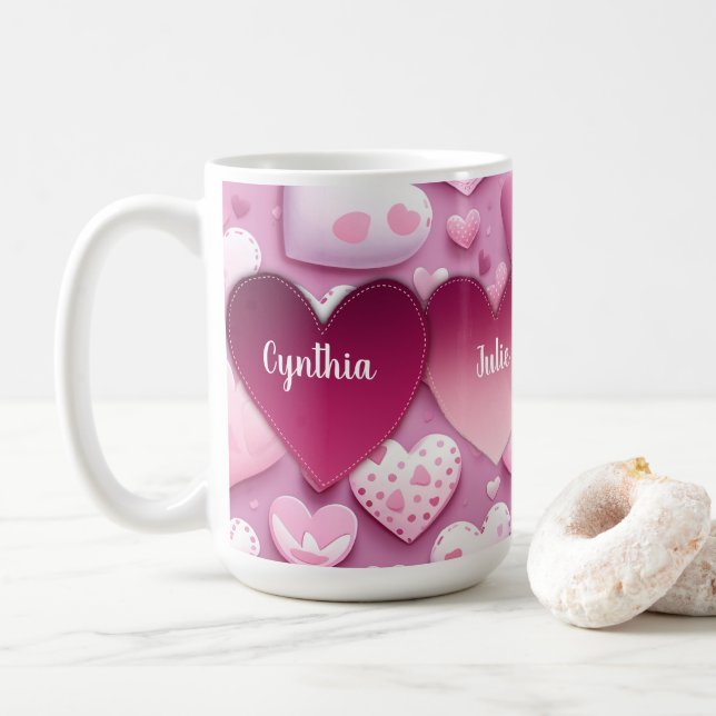 4 Herz Familiennamen Kaffeetasse (Mit Donut)