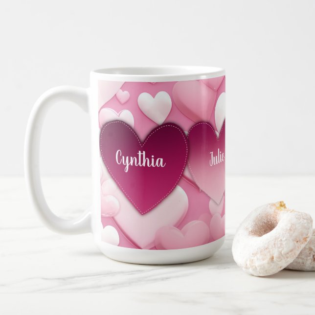 4 Herz Familiennamen Kaffeetasse (Mit Donut)