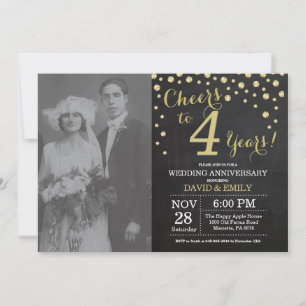 4. Hochzeitstag Chalkboard Black and Gold Einladung