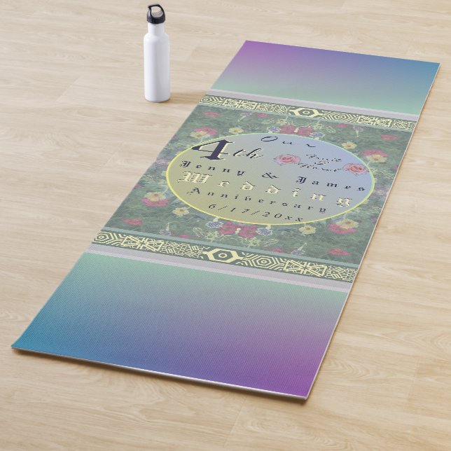 4. Hochzeitstag Grün & Blau Blume Yogamatte (Beispiel)