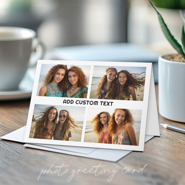 4 horizontale Fotocollage mit einer Textzeile Karte (Custom Photo Folded Greeting Card)