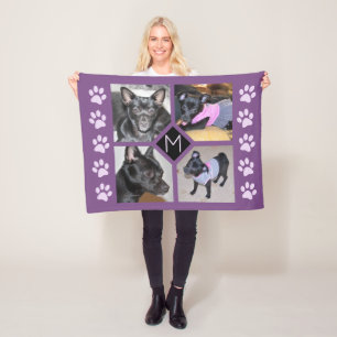 4 Hundeinitiale lila Pawprints der Foto-Collagen- Fleecedecke