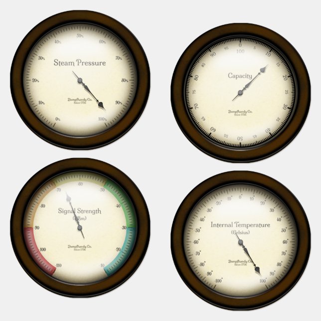 4 Industrial Meters Steampunk Cosplay & Decorating Etiketten (Gruppe)