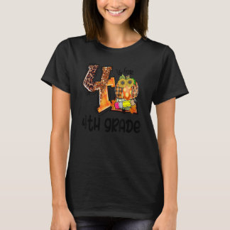 4 Is For 4th Grade Leopard Pumpkin Teacher Fall Th T-Shirt