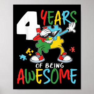 4 Jahre alt Geburtstag Autistische Jungen Autismus Poster
