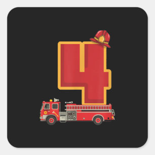 4 Jahre alt Geburtstag Junge Geschenke Feuerwehrma Quadratischer Aufkleber