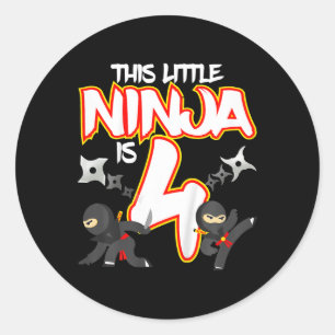 4 Jahre alt Ninja Geburtstagsparty Martial Arts Ka Runder Aufkleber