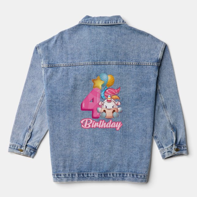 4 Jahre alte Einhornprinzessin 4. Girl Birthday Un Jeansjacke (Rückseite)
