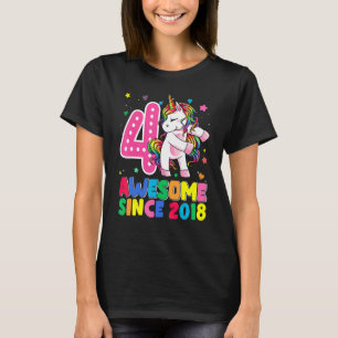 4 Jahre alte Mädchen Teens Flossen Einhorn 4. Gebu T-Shirt