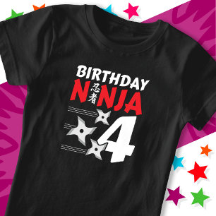 4 Jahre alte Ninja-Party-Stars Kinder 4. Geburtsta T-Shirt