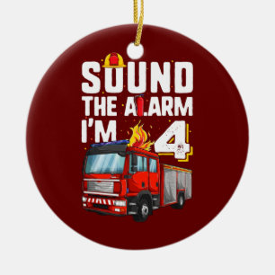 4 Jahre alter Feuerwagen Geburtstagskind Keramik Ornament