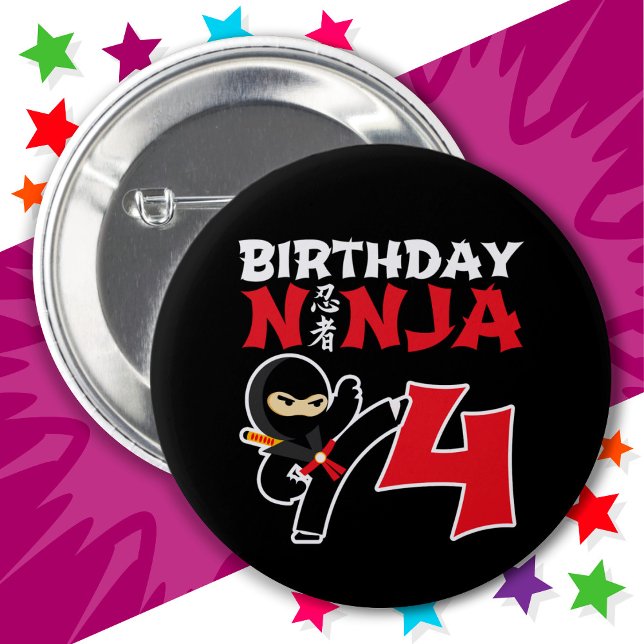 4 Jahre alter Karate Ninja Party Kinder 4. Geburts Button (Von Creator hochgeladen)