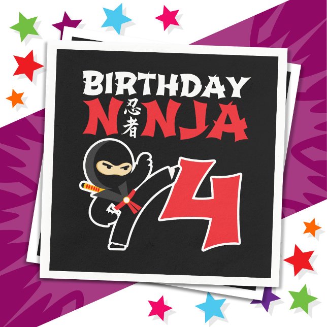 4 Jahre alter Karate Ninja Party Kinder 4. Geburts Serviette (Von Creator hochgeladen)