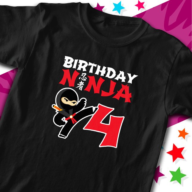 4 Jahre alter Karate Ninja Party Kinder 4. Geburts T-Shirt (Von Creator hochgeladen)
