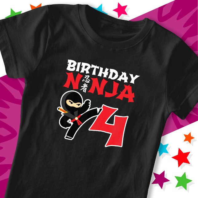 4 Jahre alter Karate Ninja Party Kinder 4. Geburts T-Shirt (Von Creator hochgeladen)