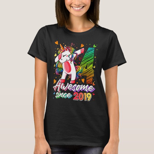 4 Jahre Altes Dabbing Einhorn Geschenke 4. Geburts T-Shirt (Vorderseite)