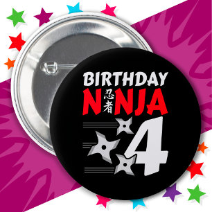 4 Jahre altes Ninja Party Sterne Kinder 4. Geburts Button