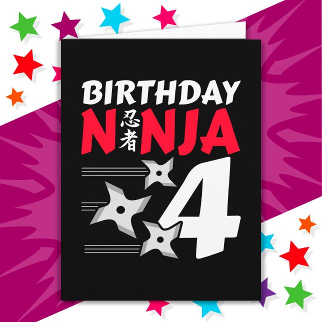 4 Jahre altes Ninja Party Sterne Kinder 4. Geburts Karte (Von Creator hochgeladen)