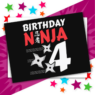 4 Jahre altes Ninja Party Sterne Kinder 4. Geburts Postkarte