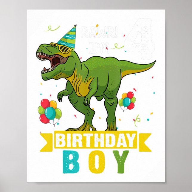 4 Jahre Shirt 4. Geburtstag Junge T Rex Dinosaurie Poster (Vorne)