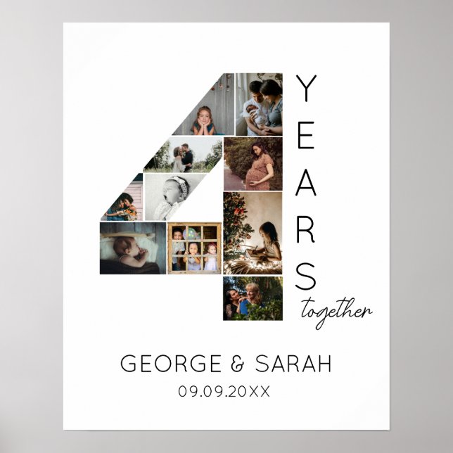4 Jahre zusammen Foto Collage Hochzeit Jahrestag Poster (Vorne)