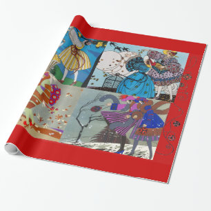 4 JAHRESZEITEN ARTDECO SCHÖNHEIT MODE ILLUSTRATION GESCHENKPAPIER