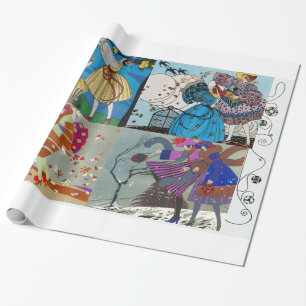 4 JAHRESZEITEN ARTDECO SCHÖNHEIT MODE ILLUSTRATION GESCHENKPAPIER
