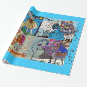 4 JAHRESZEITEN ARTDECO SCHÖNHEIT MODE ILLUSTRATION GESCHENKPAPIER