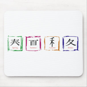 4 Jahreszeiten auf Japanisch - schwarzer Text Mousepad