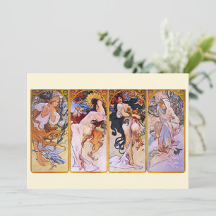 4 Jahreszeiten von Alphonse Mucha, Vintage Art Nou Einladung