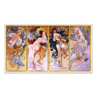 4 Jahreszeiten von Alphonse Mucha, Vintage Art Nou